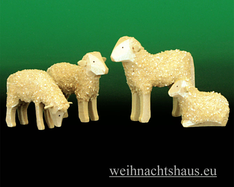 Seiffen Weihnachtshaus - Schaf geschnitzt Erzgebirge Familie 4teilig - Bild 2